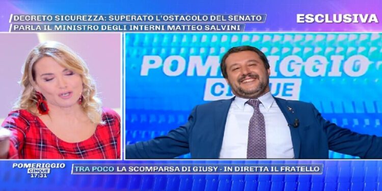 Barbara D'Urso intervista Matteo Salvini a Pomeriggio 5