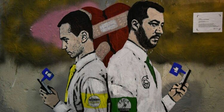 Murales a Roma Salvini e Di Maio