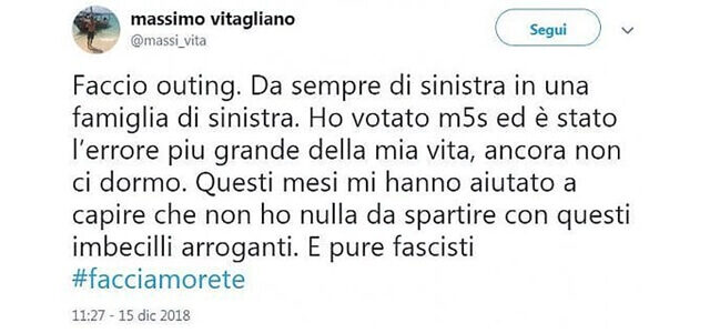 Massimo Vitagliano, post contro il M5s