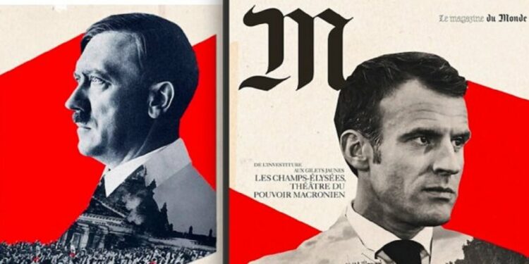 Macron come Hitler sul magazine di Le Monde (Twitter)