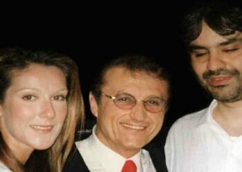 Tony Renis con Andrea Bocelli e Celine Dion (Wikipedia)