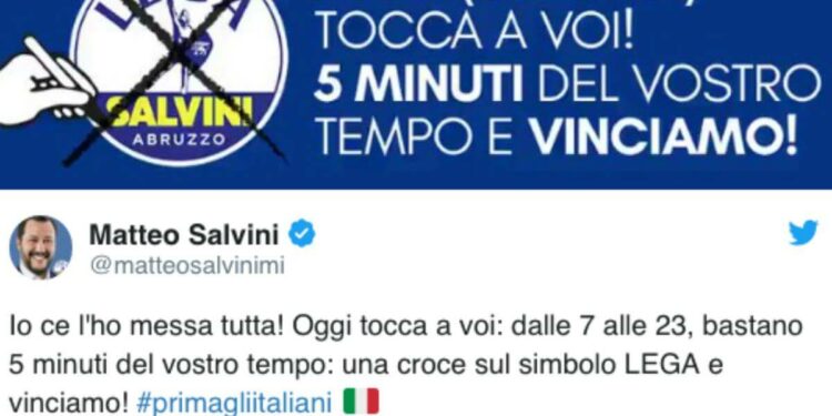 Salvini e il tweet sull'Abruzzo