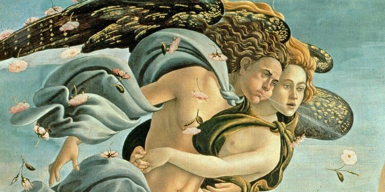 Botticelli, Nascita di Venere, particolare dei venti (1482-85)