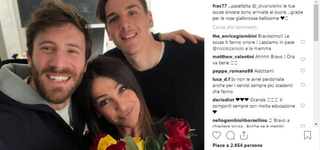 Francesca Costa con il figlio Zaniolo e De Devitis