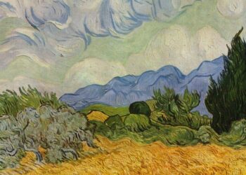 Vincent Van Gogh, Campo di grano con cipressi (1889), particolare