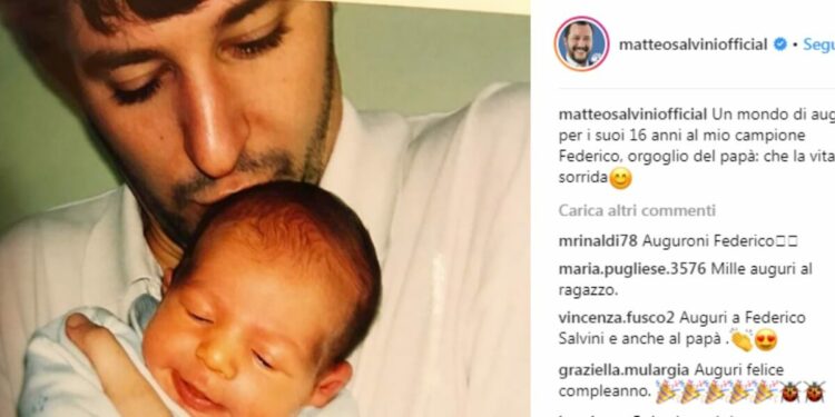 Matteo Salvini e gli auguri al figlio Federico, foto Instagram