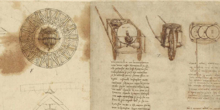 Una pagina del codice Atlantico di Leonardo da Vinci