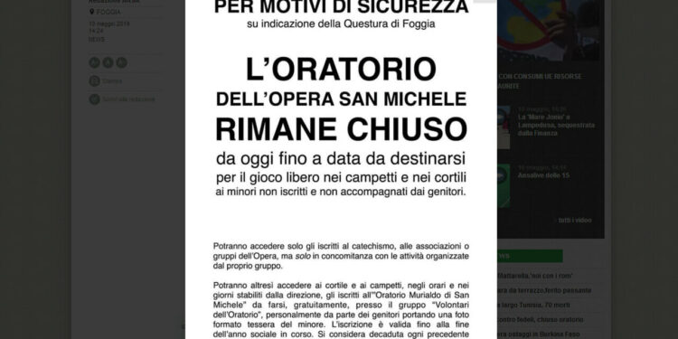 Oratorio chiuso a Foggia