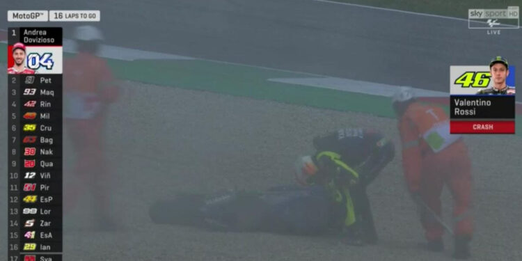 Caduta Valentino Rossi al Mugello 2019