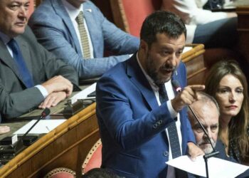 Matteo Salvini ieri in Senato (LaPresse)