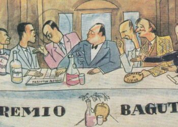 Una vignetta dell'epoca con il "cenacolo" del Bagutta (da artribune.com)