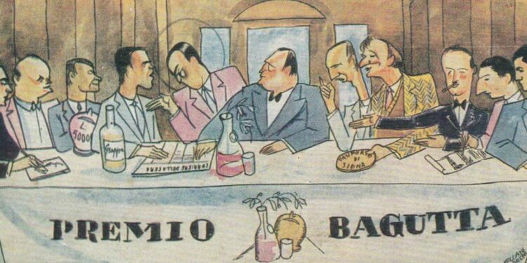 Una vignetta dell'epoca con il "cenacolo" del Bagutta (da artribune.com)