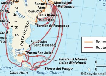 Il viaggio di Darwin e del "Beagle" in America meridionale (Foto: Enciclopedia Britannica)