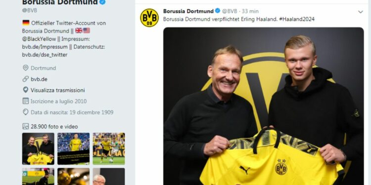 Haaland al Borussia Dortmund (Twitter)