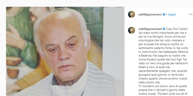 Nek e la dedica a Don Carlo (Instagram)