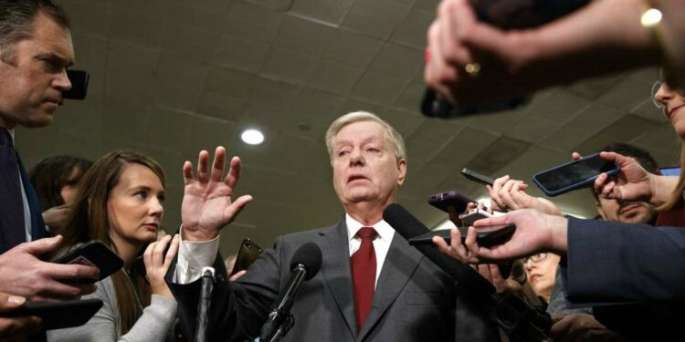 Il sen. Lindsey Graham parla alla stampa (LaPresse)