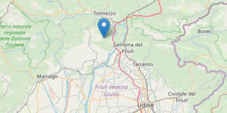 Terremoto oggi in provincia di Udine (foto Ingv)