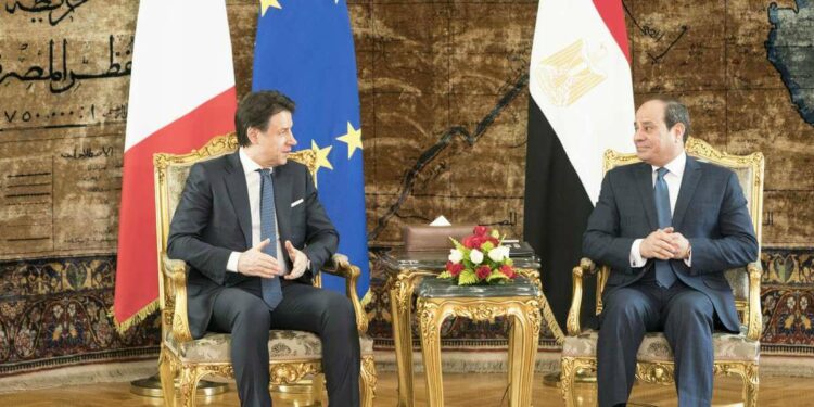 Giuseppe Conte con il presidente dell'Egitto al Sisi (LaPresse)