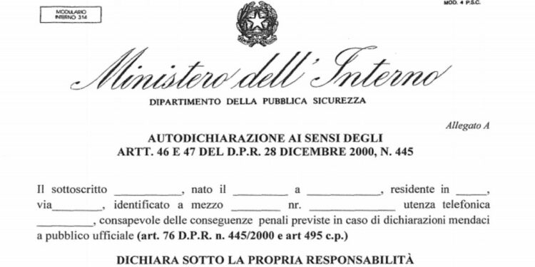 Coronavirus, modulo autocertificazione per spostamenti