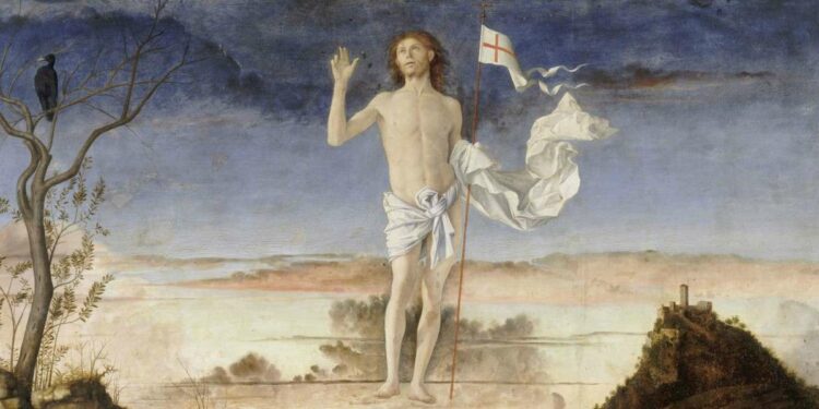 Giovanni Bellini, Resurrezione di Cristo (1475-78, particolare. Berlino, Gemäldegalerie