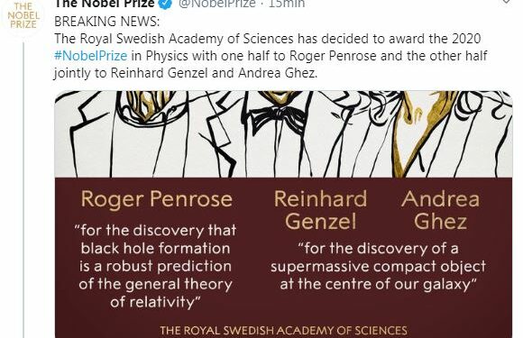 Nobel per la Fisica 2020 (Twitter)