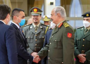 Conte e Di Maio davanti ad Haftar, la mattina del 17 dic. 2020 (Foto Almarsad - The Libyan News Observatory)