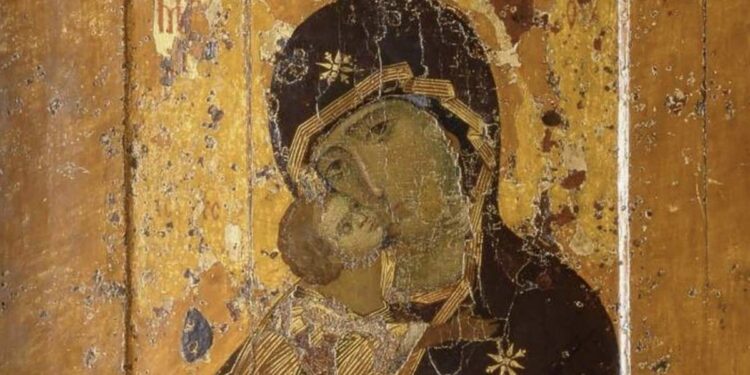 Madre di Dio della Tenerezza o Theotokos di Vladimir (XII sec), particolare