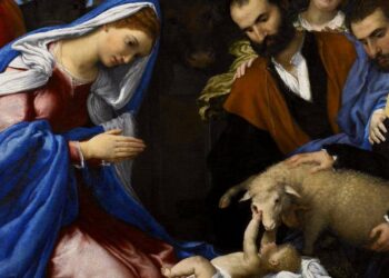 Lorenzo Lotto, Adorazione dei pastori (1534), particolare