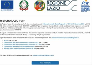 Ristoro Lazio Irap, bando online