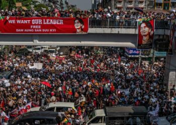 Una manifestazione in Myanmar