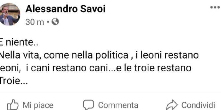 Alessandro Savoi, il tweet con le offese