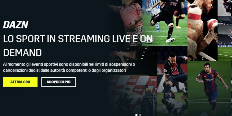 Dazn, l'home page del sito