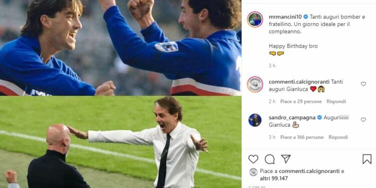 Gli auguri di ct Mancini a Vialli (Instagram)