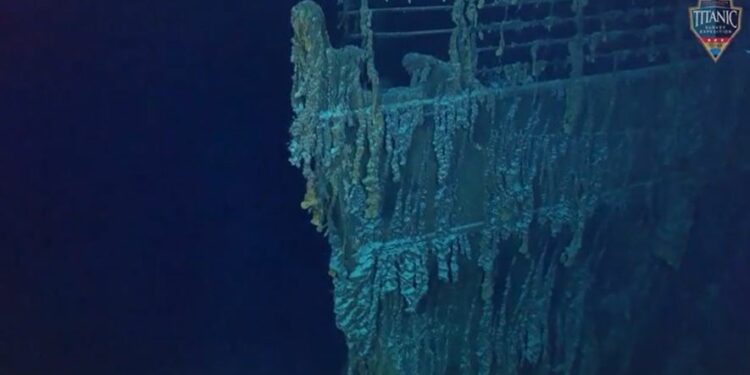 Un fermo immagine del Titanic nel video realizzato dai ricercatori (Instagram) OceanGate)