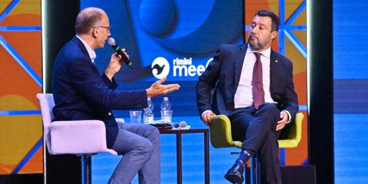 Enrico Letta e Matteo Salvini al Meeting di Rimini (LaPresse, 2021)