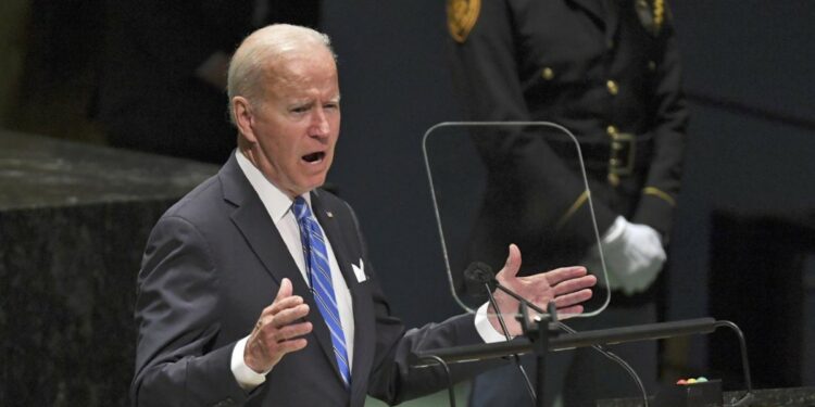 Il presidente americano Joe Biden mentre parla all'Assemblea delle Nazioni Unite (LaPresse)