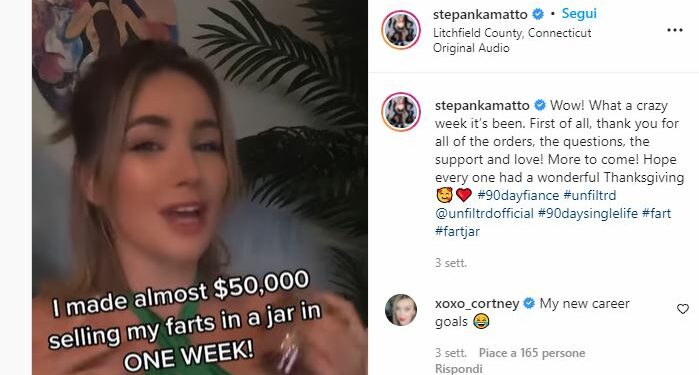 Stephanie Matto, influencer che vende flatulenza (Instagram)