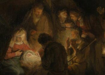 Allievo di Rembrandt, Adorazione dei pastori (1646, particolare) (foto da Nationalgallery.org.uk)