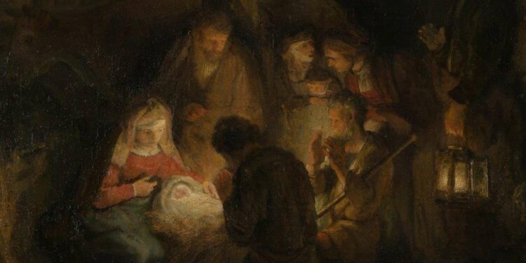 Allievo di Rembrandt, Adorazione dei pastori (1646, particolare) (foto da Nationalgallery.org.uk)