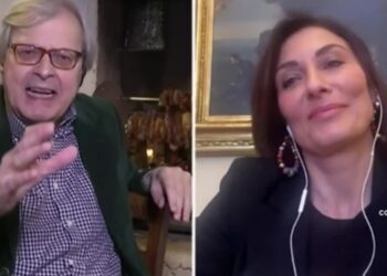 Vittorio Sgarbi e Alessia Morani a L'Aria che tira