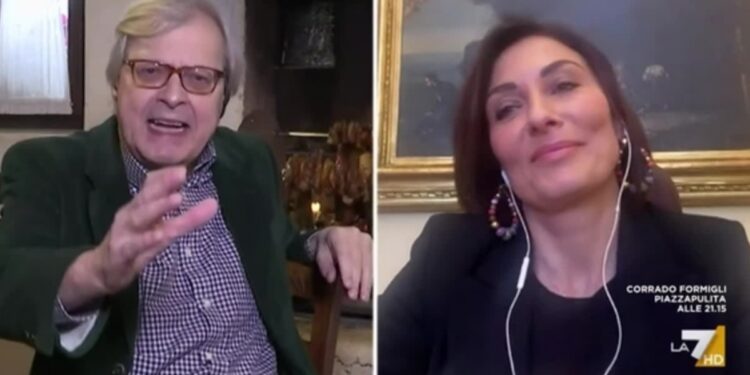 Vittorio Sgarbi e Alessia Morani a L'Aria che tira