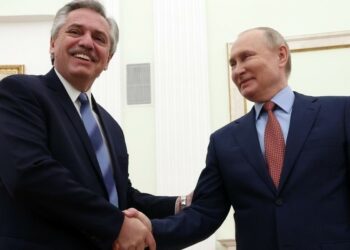 Il Presidente argentino Fernandez e quello russo Putin (Lapresse)