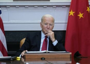 Joe Biden in videocollegamento con Xi Jinping (LaPresse)