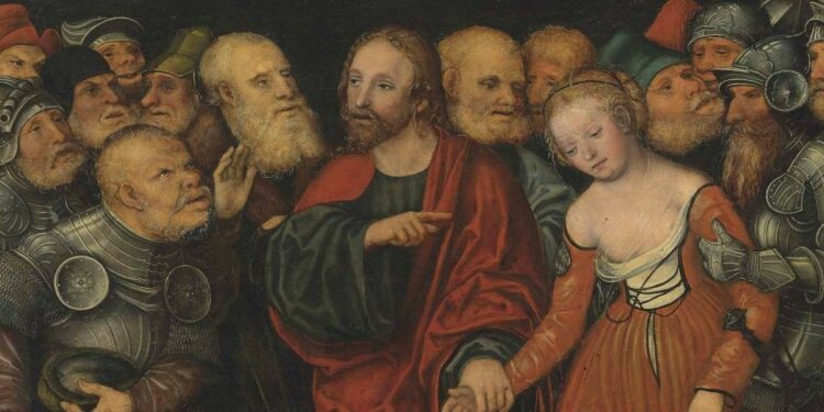 Lucas Cranach il vecchio, Cristo e l'adultera (1540 c.a; particolare)