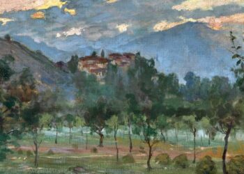 Bartolomeo Bezzi, Paesaggio al tramonto (1913, particolare)