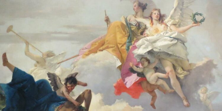 Tiepolo, Trionfo della Nobiltà e della Virtù sull'Ignoranza (1747, particolare)