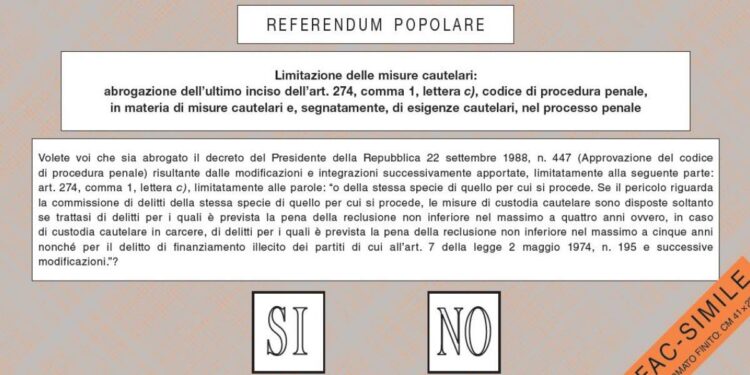 Referendum giustizia, quesito n.2 sulle Limitazioni delle misure cautelari (fac-simile Ministero Interno, 2022)