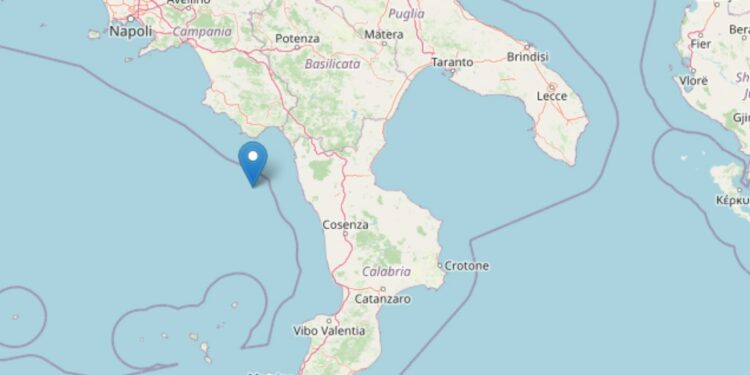 Terremoto oggi nel mar Tirreno meridionale (foto: INGV)