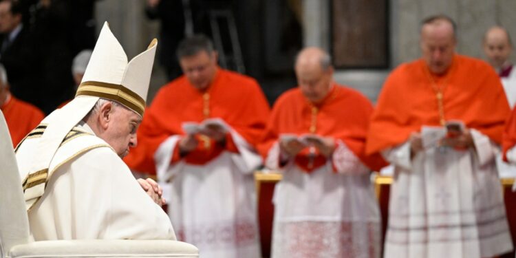 Papa Francesco durante il concistoro (LaPresse)