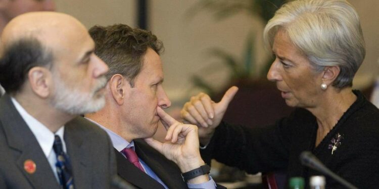 G20 economico del 2009: Ben Bernanke (Fed), Timothy Geithner (Tesoro Usa), Christine Lagarde (Finanze Francia) (LaPresse)